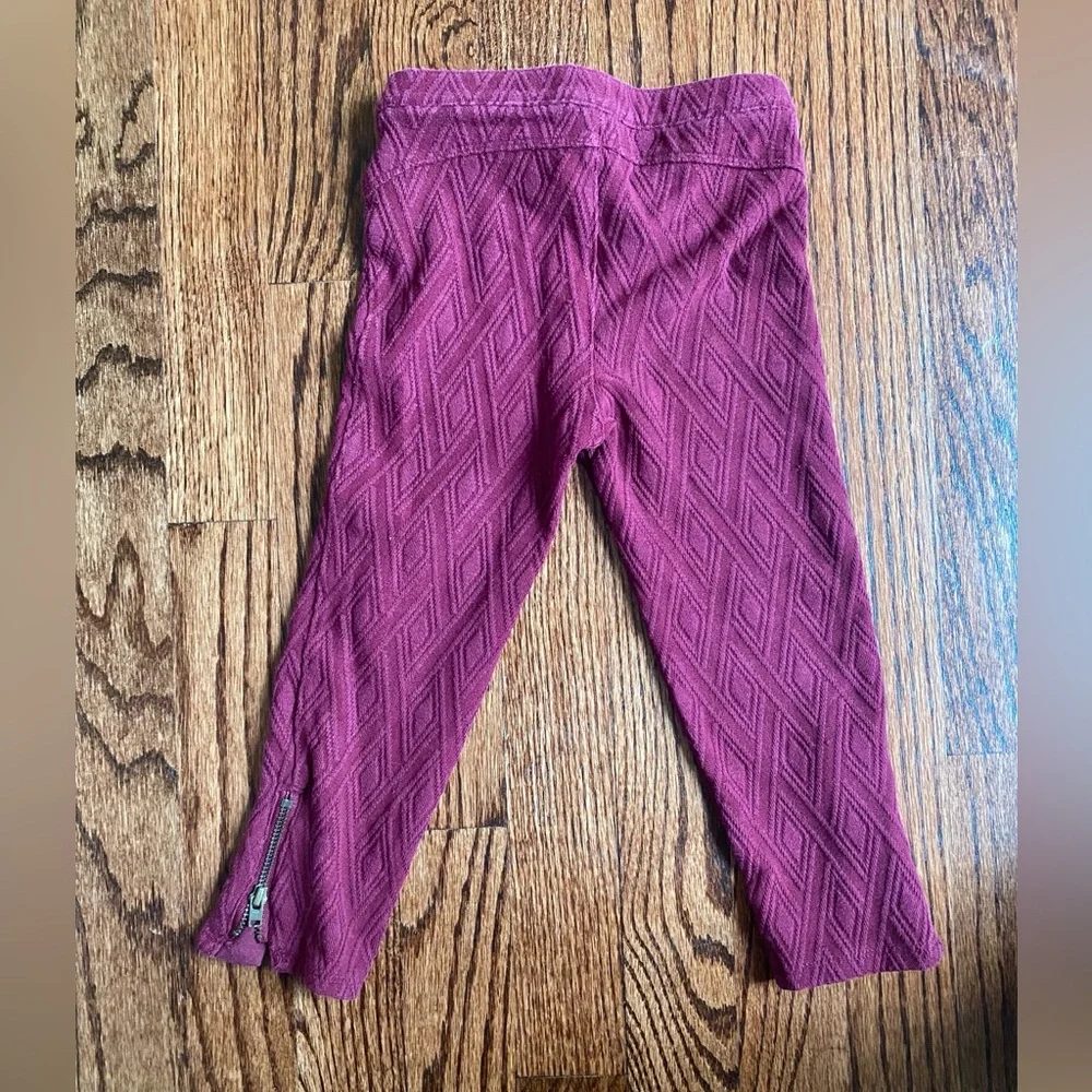 Genuine Kids Argyle Knit Leggings Burgundy Ankle Zip - Size 3T